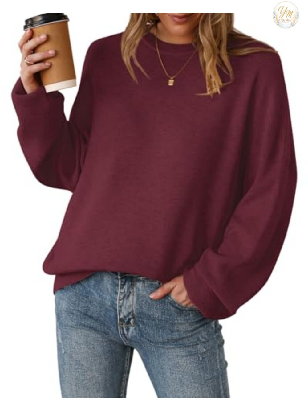 Wool Blend Oversized Crewneck Pullover Sweater Ribbed Knit Long Sleeve